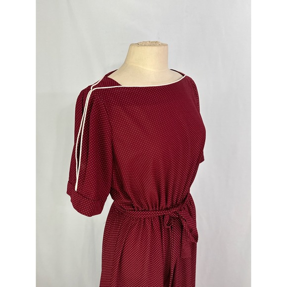 Montgomery Ward 70s 89s Red Polka Dot Secretary Dress Boat Neck Short Sleeve, M - Picture 4 of 9